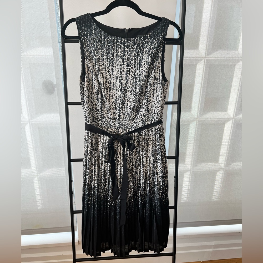 Adrianna Papell Pleat Fit & Flare Dress - Size 4 - Black / Ivory